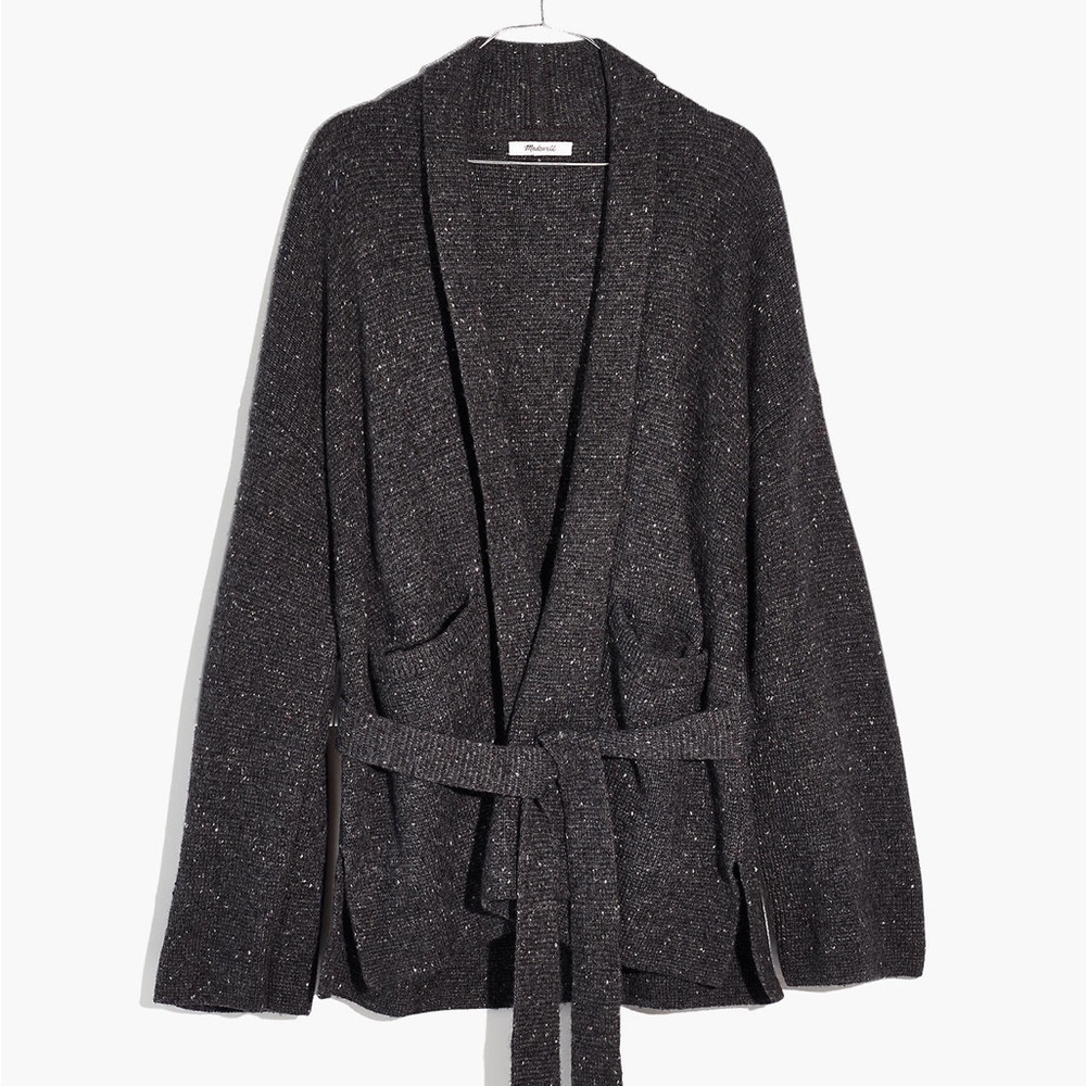 Madewell Donegal Thunder Gray Tie-Waist Flecked Wool Blend Cardigan Sweater XS